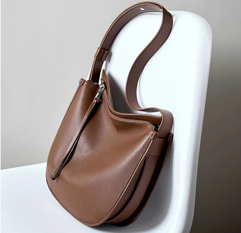 Zency Women Large Brown Bag Soft Leather Fashion Girls Handbag Luxury Designer Shoulder Large Capacity Hobo Bag Satchel 2025