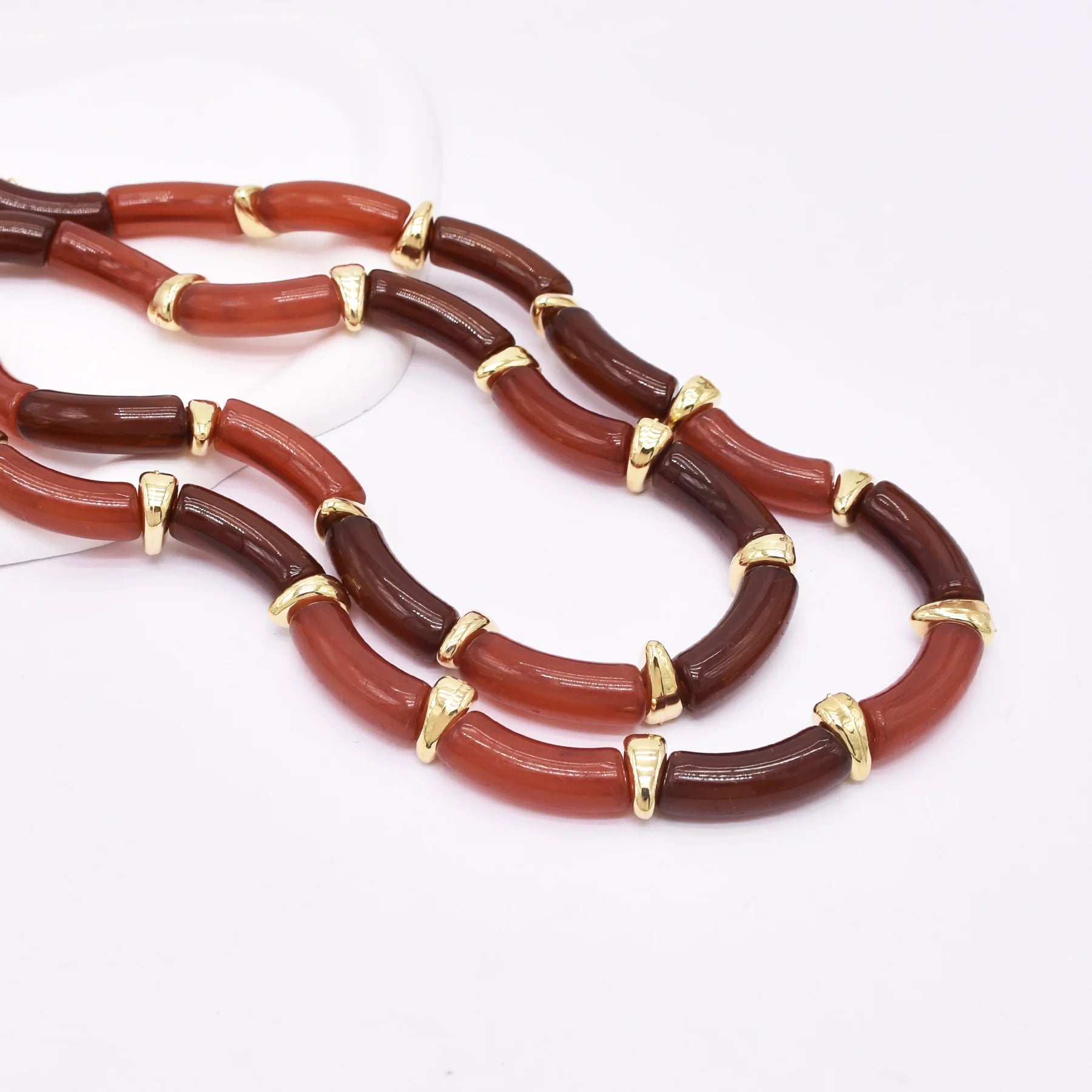 Irregular Bamboo Joint Double Layered Choker Necklace European American Luxury Texture Golden Alloy Stacked Jewelry Accessory
