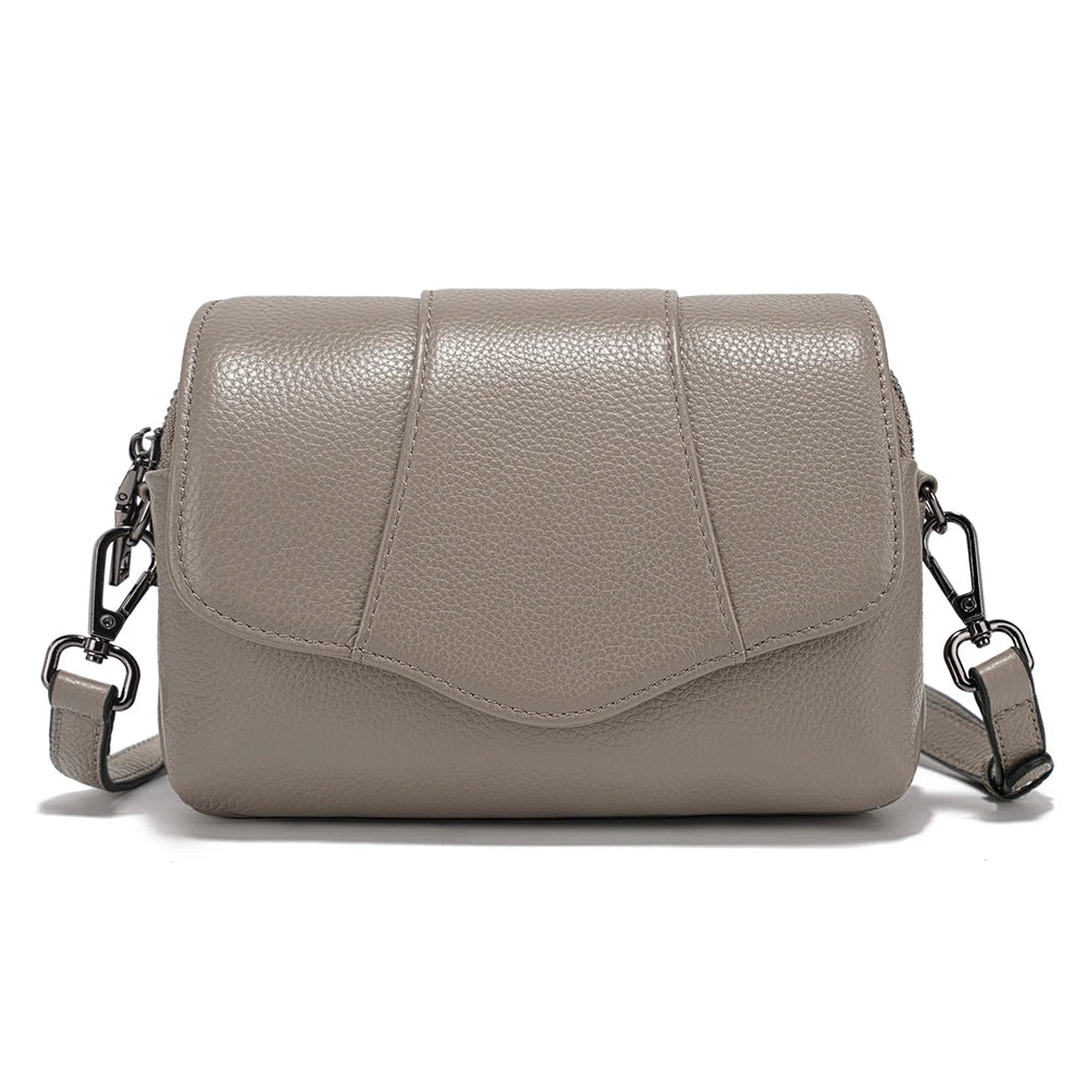 Zency Retro Genuine Leather Shell Bag for Women Simple Multi-compartment Shoulder Handbag Satchel Ladies Fashion Crossbody Bag