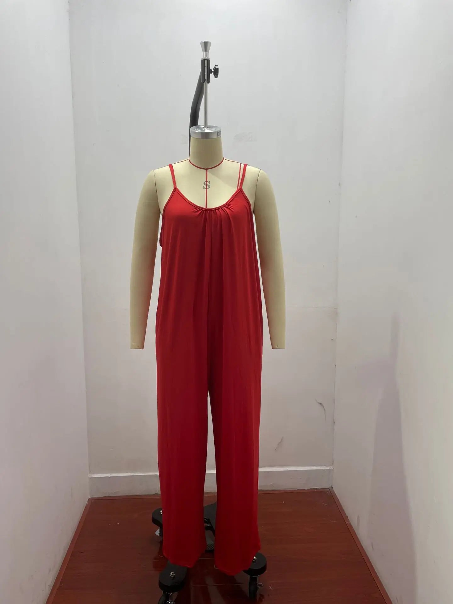 Mono de camisola para mujer, peto holgado informal con bolsillo de Color liso, rojo sin mangas, Sexy, versátil, novedad de verano 2024