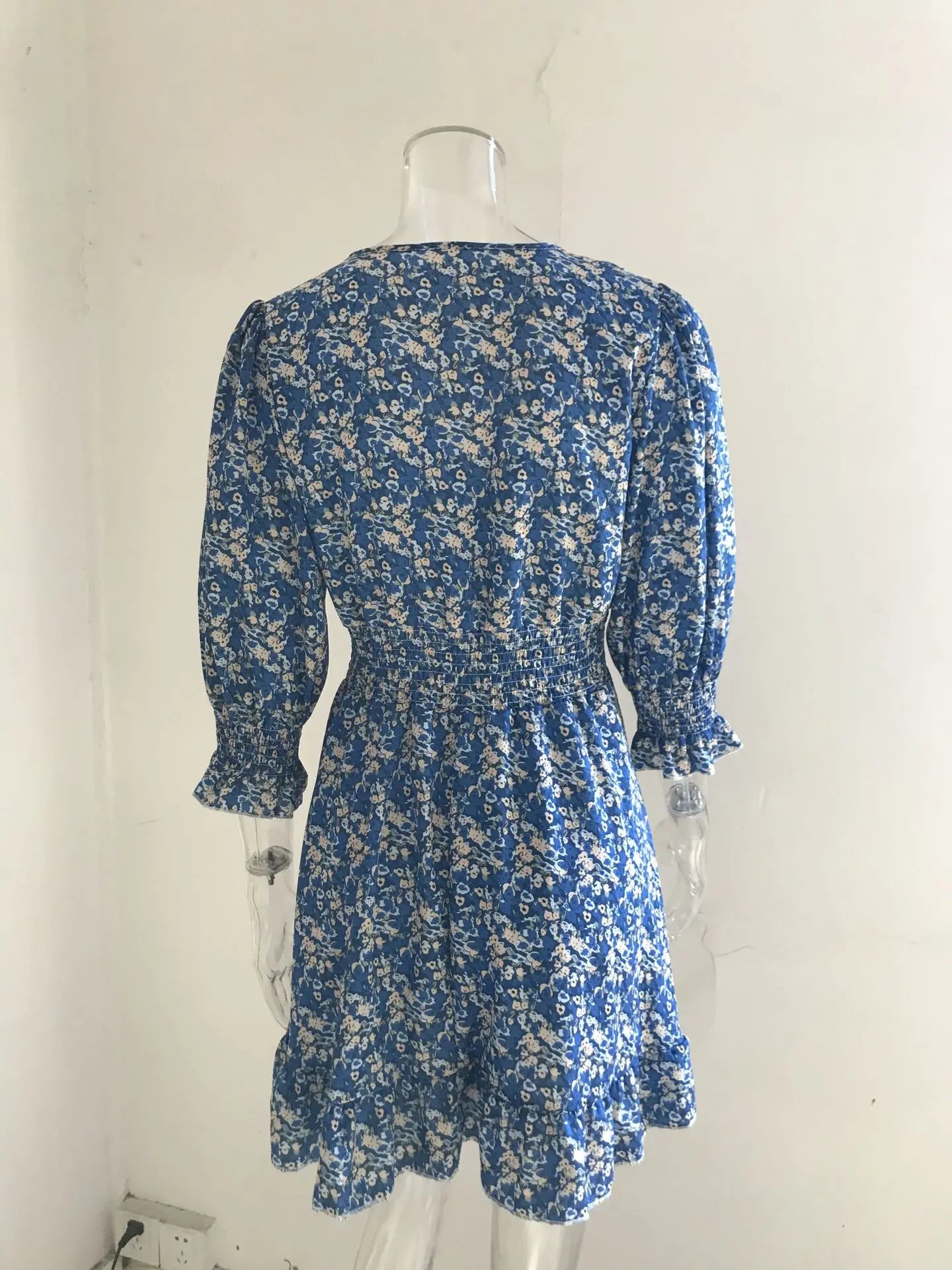 New Mid length Dress Waist Pullover Bohemian Printed Short Sleeve Fragmented Flower Dress