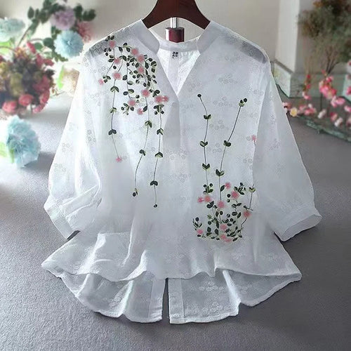 Blusa Femenina Bordada Elegante con Detalles Florales