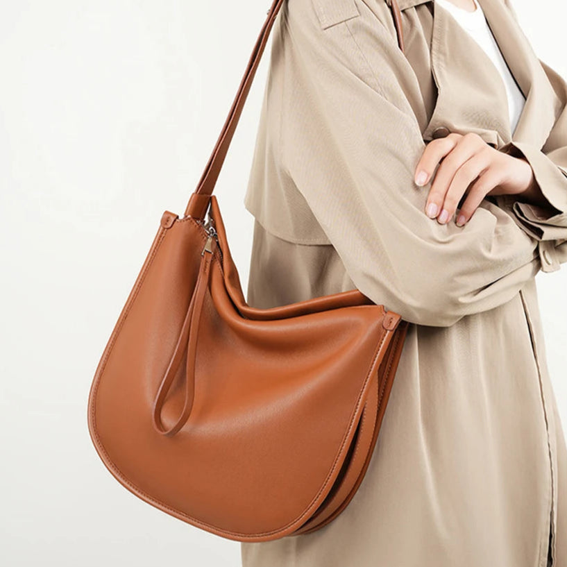 Zency Women Large Brown Bag Soft Leather Fashion Girls Handbag Luxury Designer Shoulder Large Capacity Hobo Bag Satchel 2025