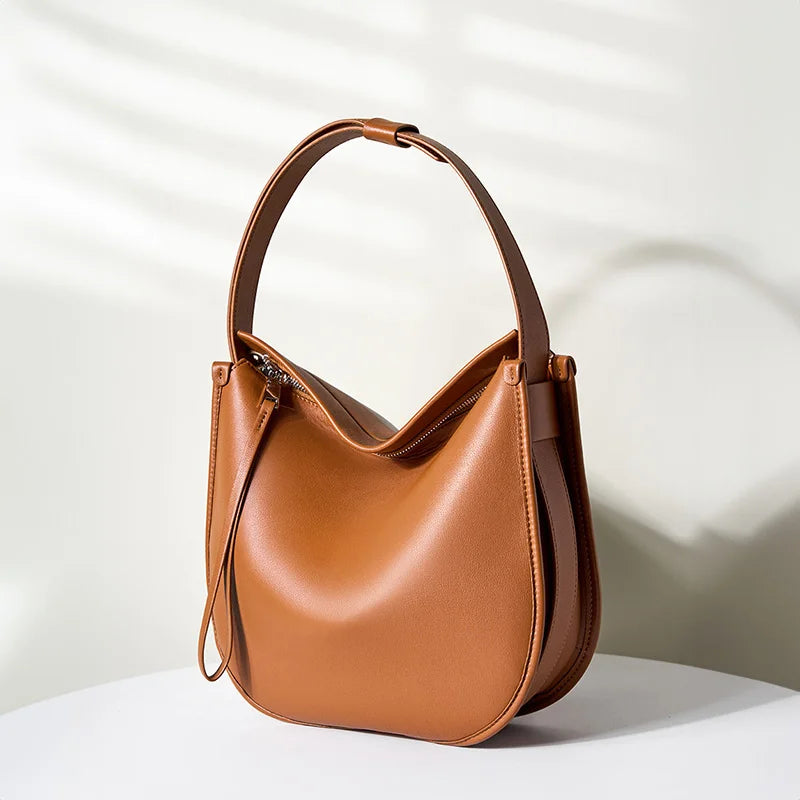 Zency Women Large Brown Bag Soft Leather Fashion Girls Handbag Luxury Designer Shoulder Large Capacity Hobo Bag Satchel 2025