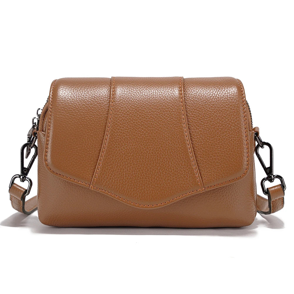 Zency Retro Genuine Leather Shell Bag for Women Simple Multi-compartment Shoulder Handbag Satchel Ladies Fashion Crossbody Bag