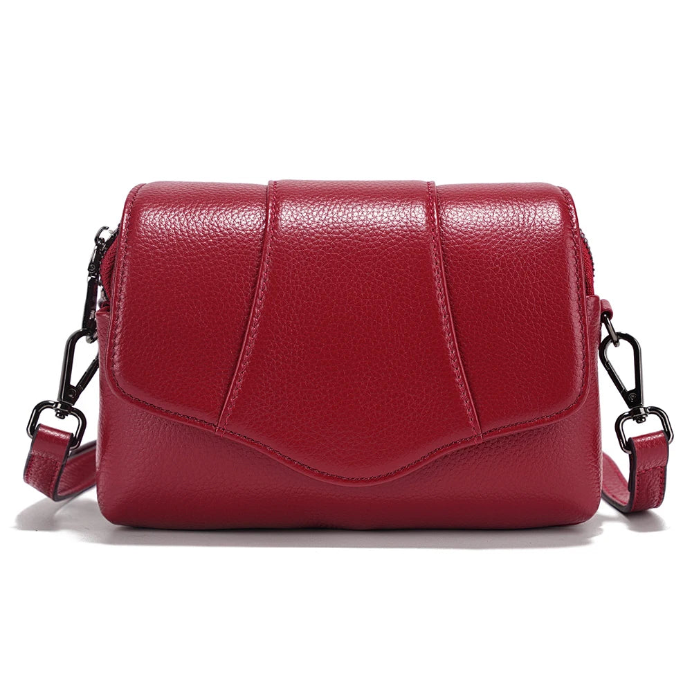 Zency Retro Genuine Leather Shell Bag for Women Simple Multi-compartment Shoulder Handbag Satchel Ladies Fashion Crossbody Bag