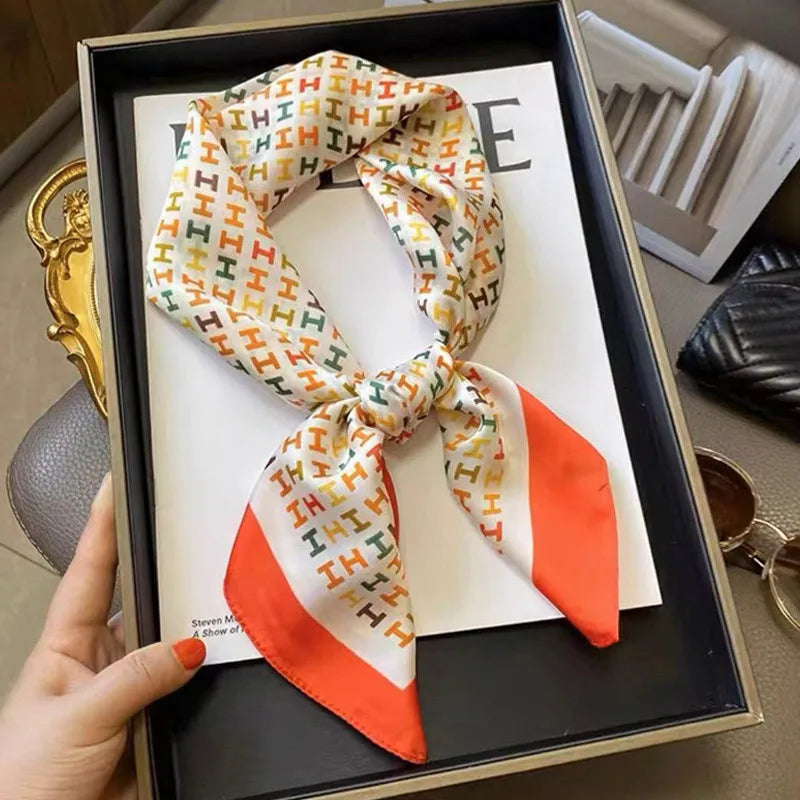Luxury Brand Horse Print Skinny Silk Square Scarf For Women Soft Satin Neckerchief Scarves Bag Ribbon Female Foulard Hairband