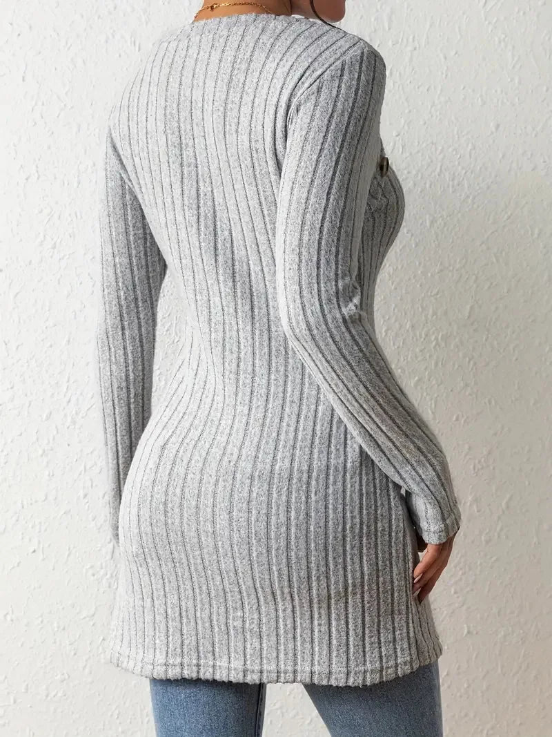 2025 Women's Button  Asymmetrical Hem T-Shirt Casual Fashion Square Neck Solid Long Sleeve Top For Spring Fall Women Clothing