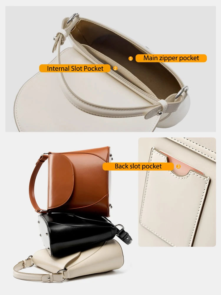 Zency 2025 Trendy Elegant Handbag Genuine Leather Shoulder Cross body French Style Girls Small Phone Bag With Card Slot