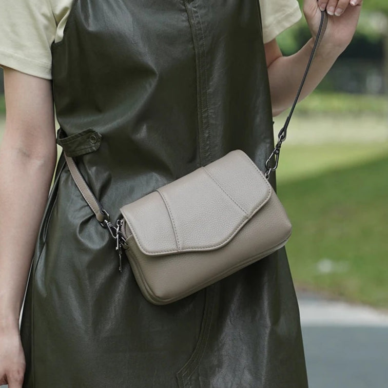 Zency Retro Genuine Leather Shell Bag for Women Simple Multi-compartment Shoulder Handbag Satchel Ladies Fashion Crossbody Bag