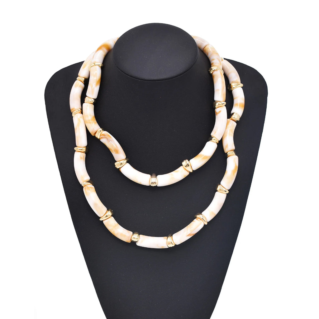 Irregular Bamboo Joint Double Layered Choker Necklace European American Luxury Texture Golden Alloy Stacked Jewelry Accessory