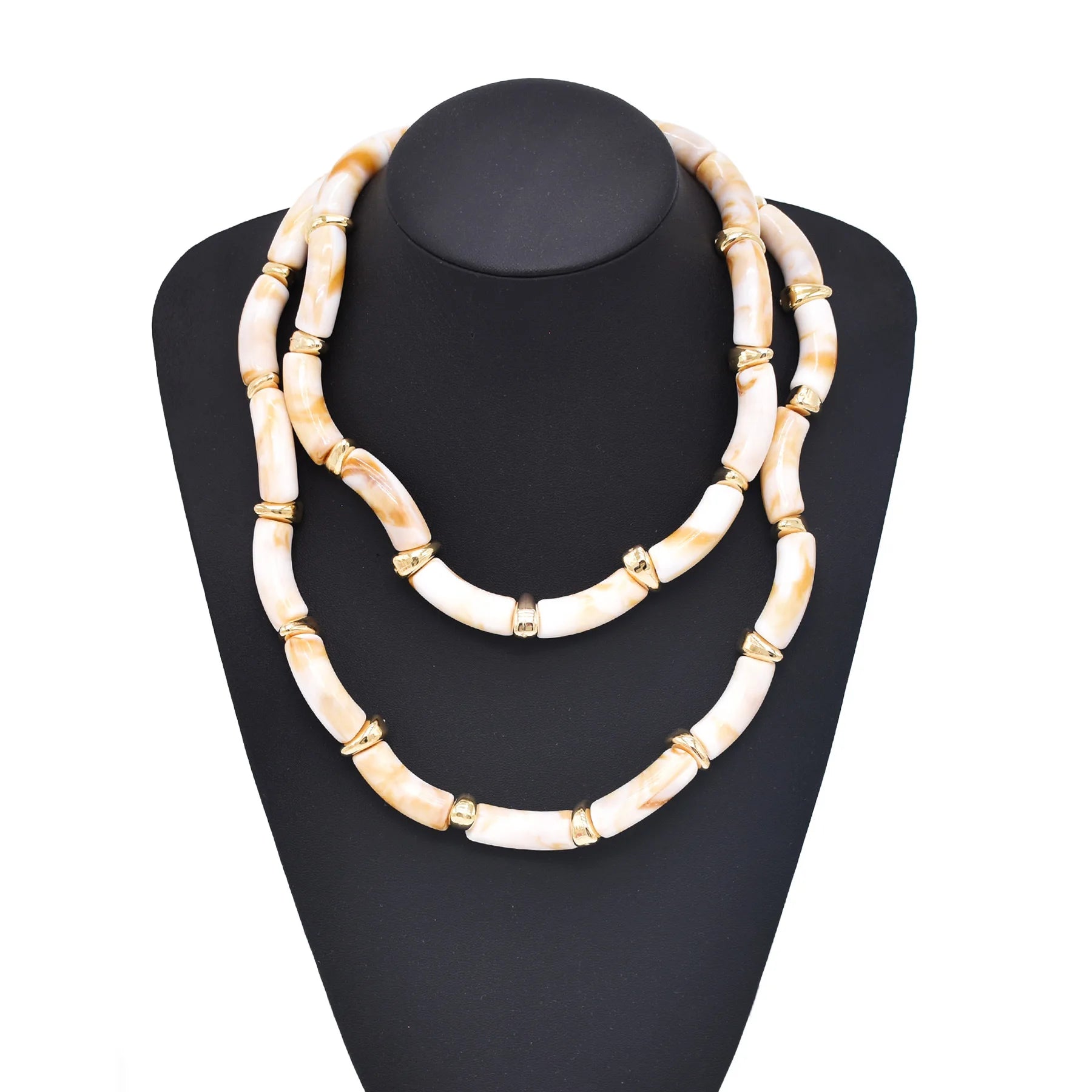 Irregular Bamboo Joint Double Layered Choker Necklace European American Luxury Texture Golden Alloy Stacked Jewelry Accessory