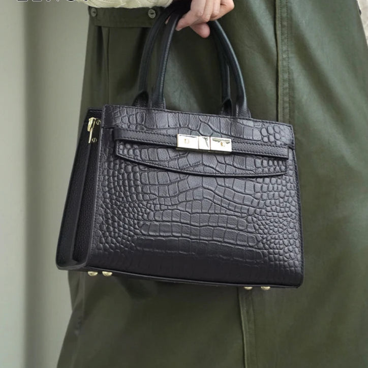 Zency Cowhide High Quality Ladies Handbags Genuine Leather Top-handle Bag For Work Luxury Designer Brand Crossbody Mom Bag
