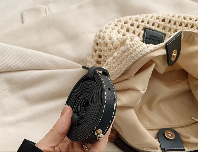 FLYING STARS Brand Fashion Women's Shoulder Bag Large Capacity Beach Vacation Bag Knitted Bag for Women Hollow Knitted Handbag