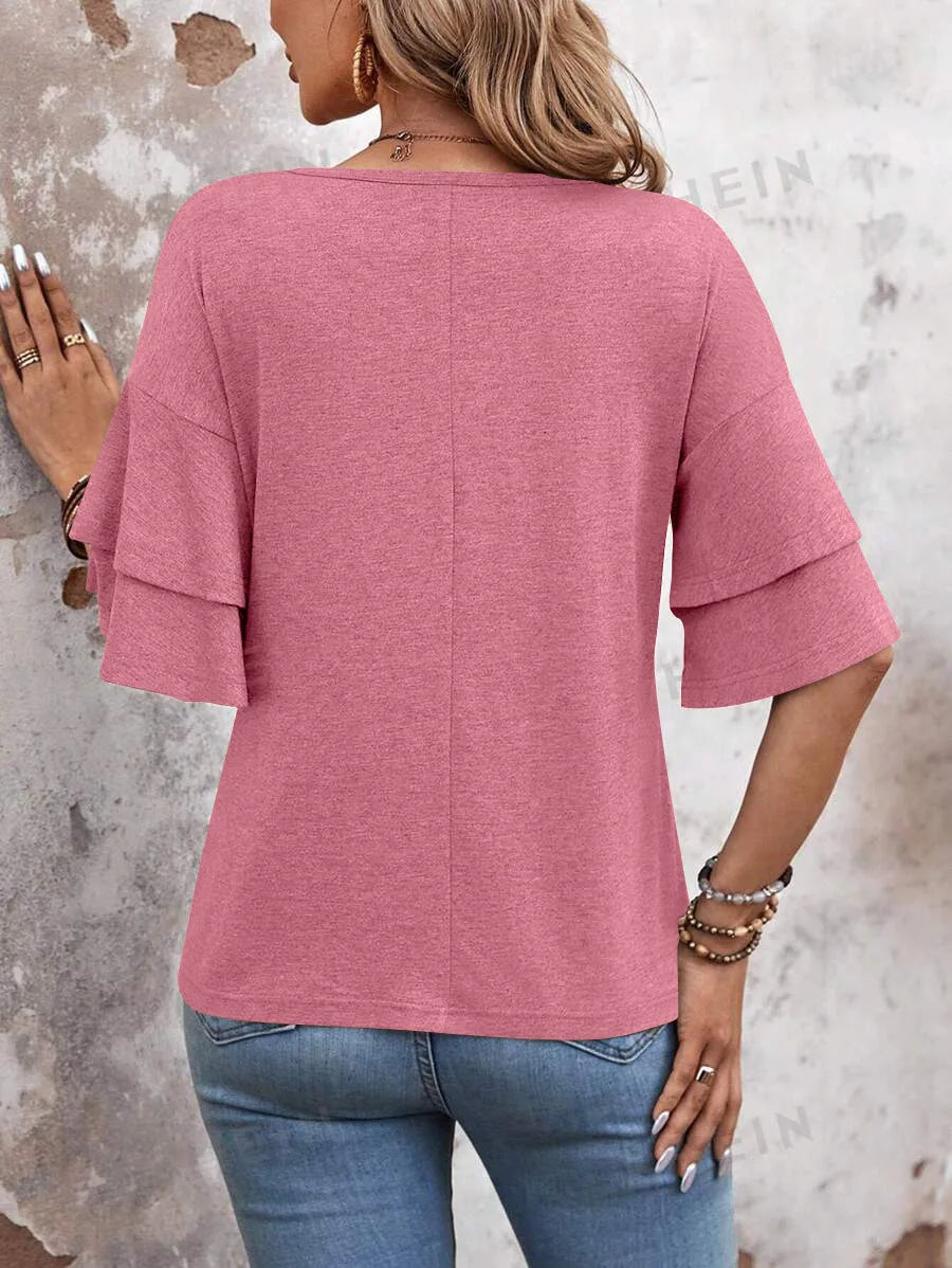 Solid Casual Loose Blouses For Women Fashion 2025 Summer Vintage Women's Oversized Shirts And Blouses Elegant Youth Female Tops