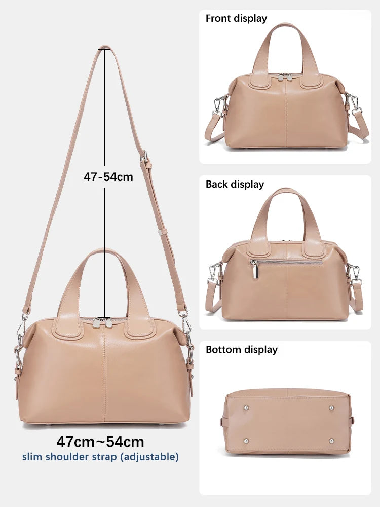 Zency Simple Solid Color Real Cowhide Shoulder Crossbody Bags Genuine Leather Women Handbag Casual Tote Vintage Coffee Bag 2025