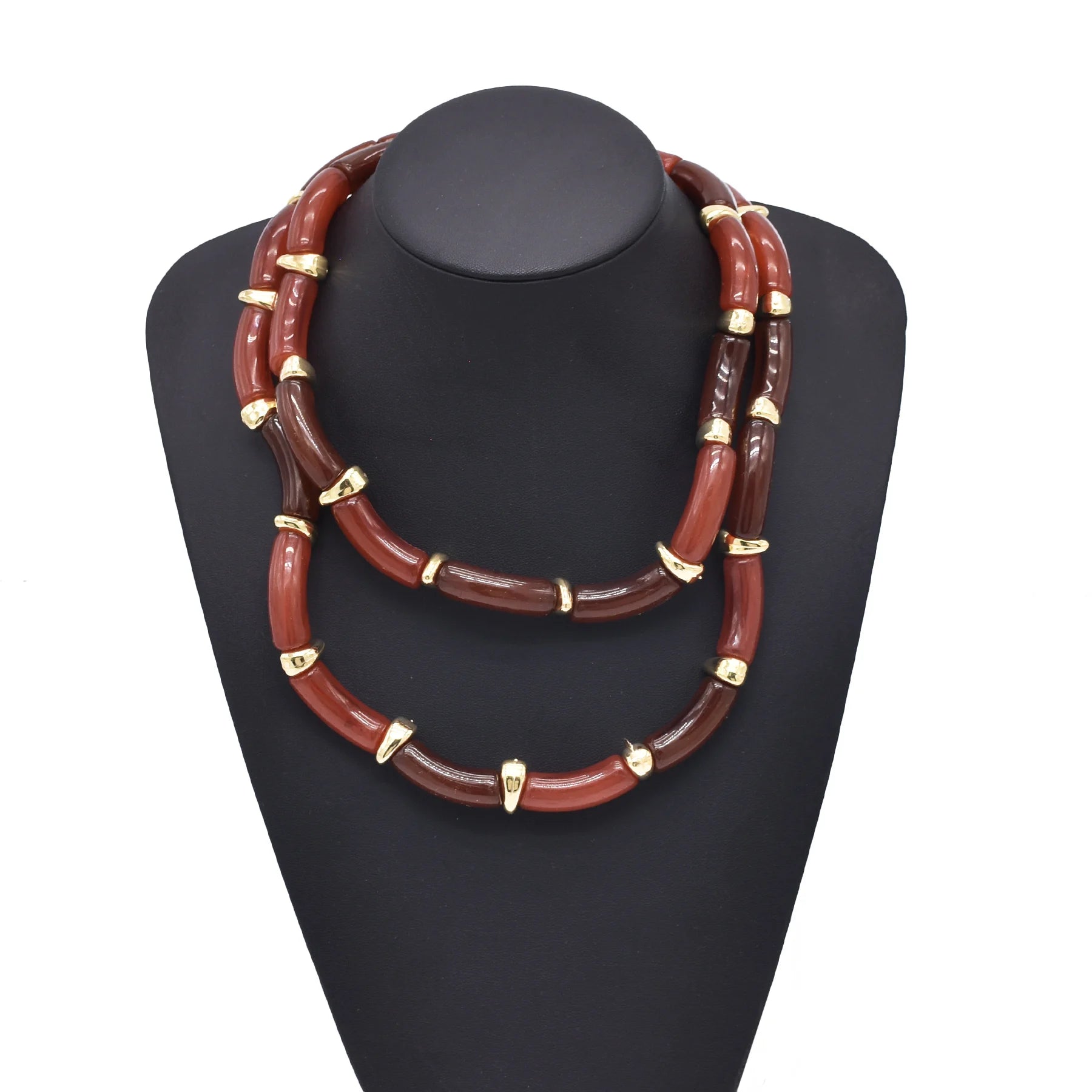 Irregular Bamboo Joint Double Layered Choker Necklace European American Luxury Texture Golden Alloy Stacked Jewelry Accessory