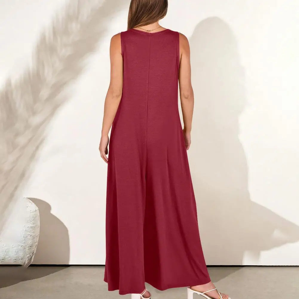 Mono de Color liso para mujer, mono de pierna ancha, mono elegante de verano para mujer con corte bajo, cuello en V, pierna ancha plisada, suelto para usar