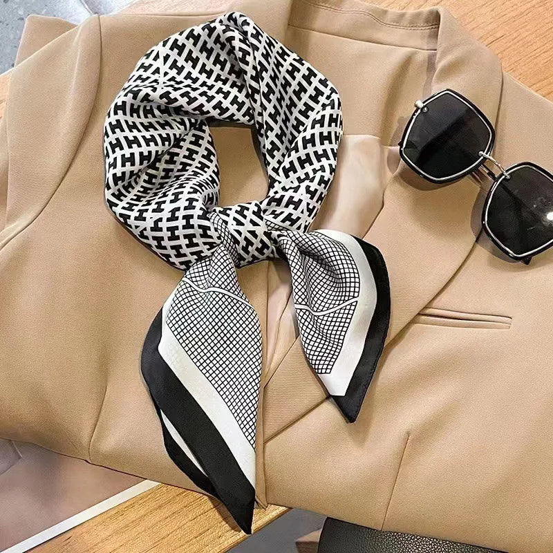 Luxury Brand Horse Print Skinny Silk Square Scarf For Women Soft Satin Neckerchief Scarves Bag Ribbon Female Foulard Hairband