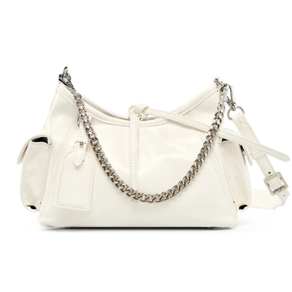 Zency Stylish Soft Leather Top-handle Bag Chain Handbag For Women Bag Black Beige Crossbody Sac Underarm Bags
