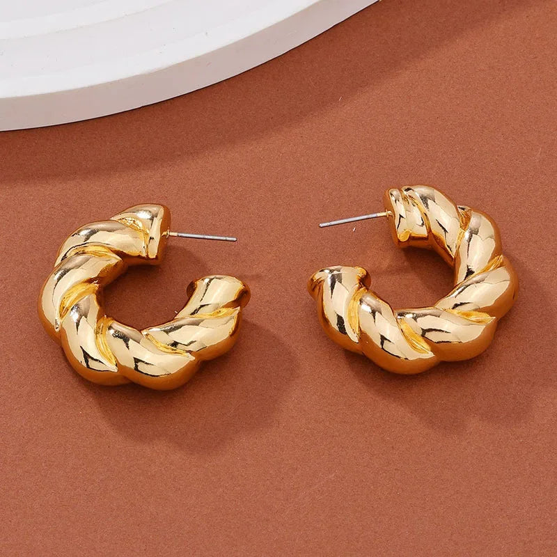 Trendy Circle Twists Earring for Women Simple Temperament Hyperbole Gold Color Ear Daily Wear Jewelry Party Earrings for Women