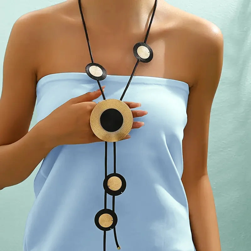 Metal Round Sunflower Decorative Y-shaped Necklace For Women Exaggerated Style Retro Body Chain Fashion Jewelry DN001