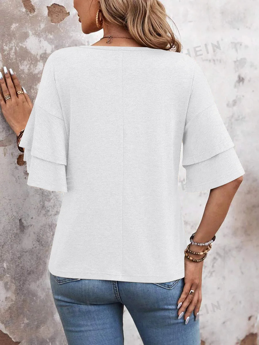 Solid Casual Loose Blouses For Women Fashion 2025 Summer Vintage Women's Oversized Shirts And Blouses Elegant Youth Female Tops