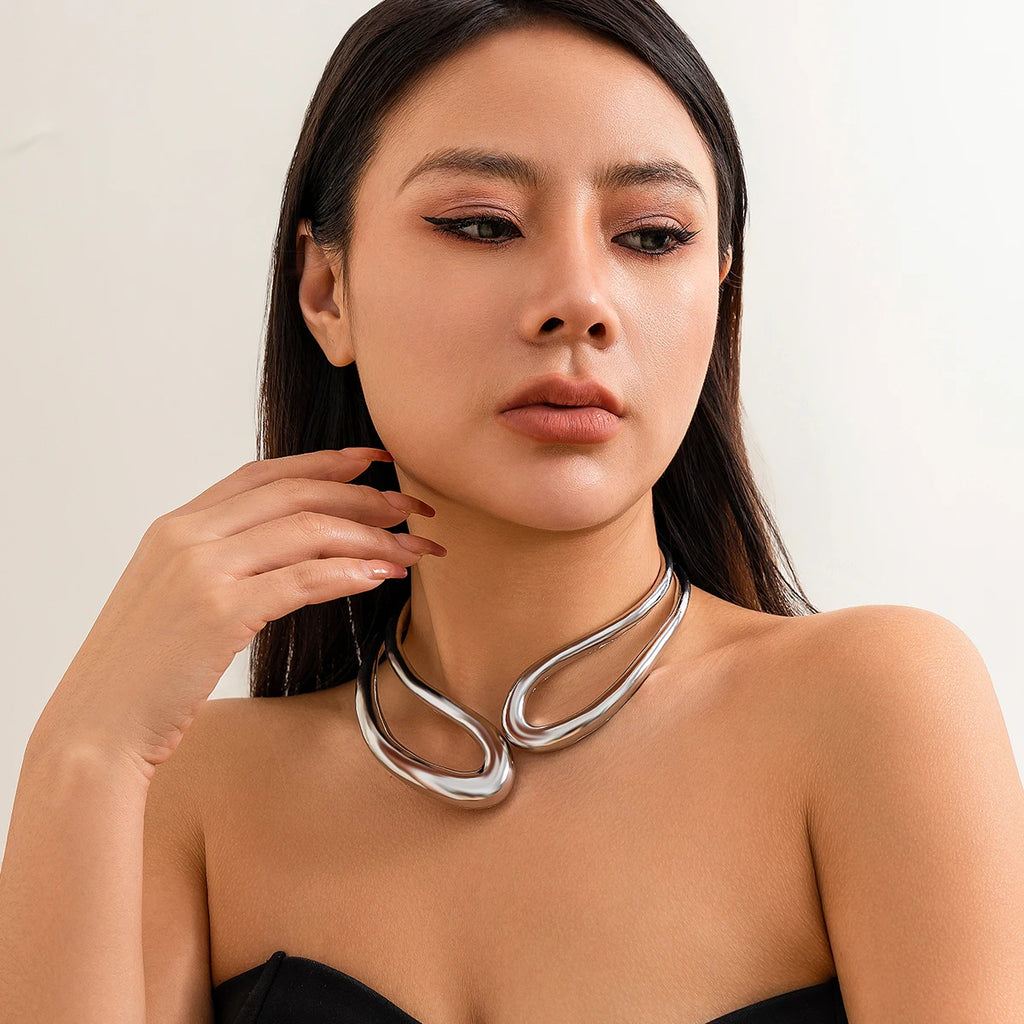 Salircon Exaggerated Geometric Metal Collar Choker Gothic Gold Color Adjustable Necklace Women's African Tribal Neck Jewelry