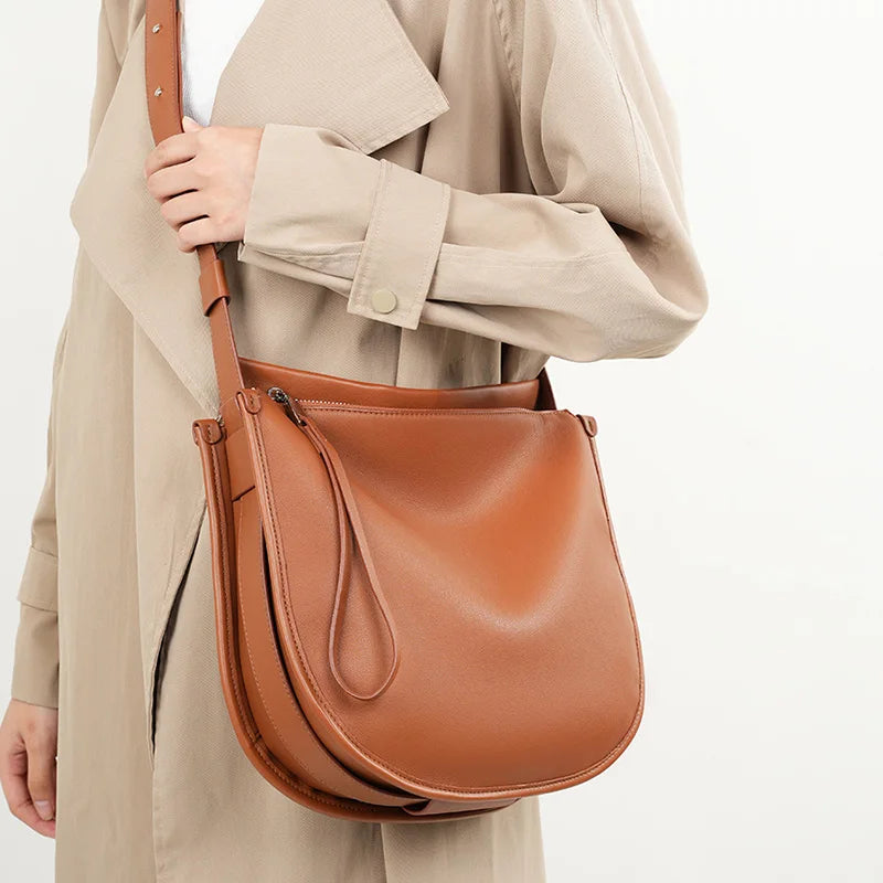 Zency Women Large Brown Bag Soft Leather Fashion Girls Handbag Luxury Designer Shoulder Large Capacity Hobo Bag Satchel 2025