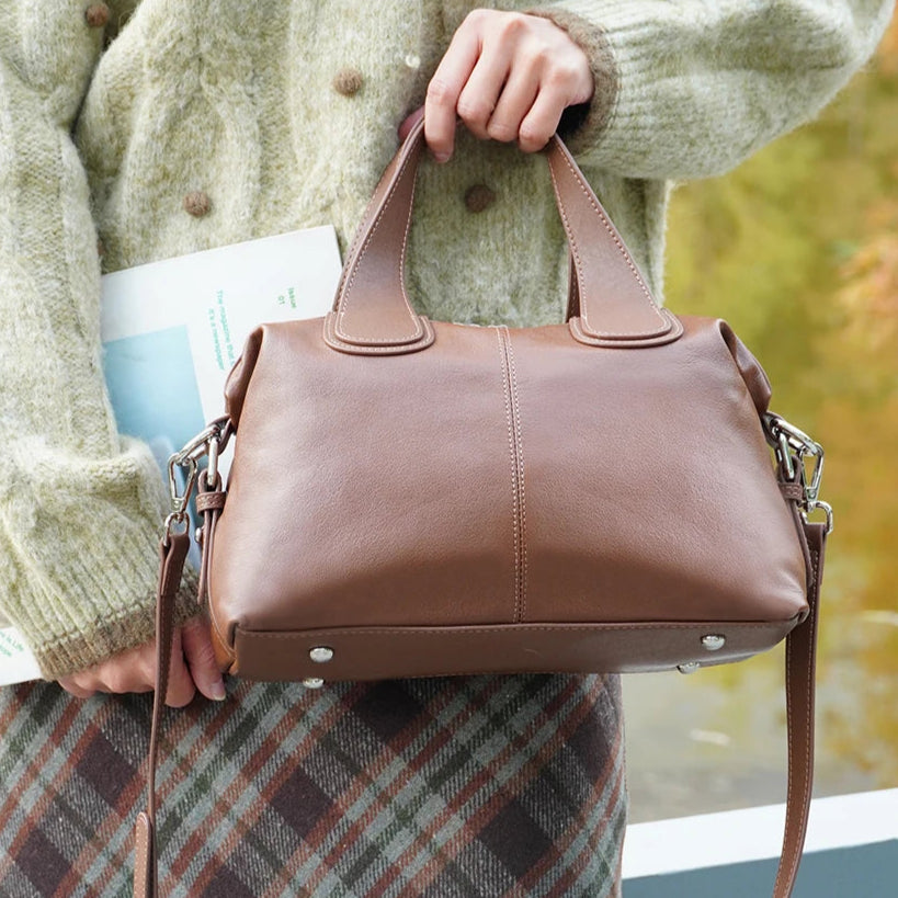 Zency Simple Solid Color Real Cowhide Shoulder Crossbody Bags Genuine Leather Women Handbag Casual Tote Vintage Coffee Bag 2025
