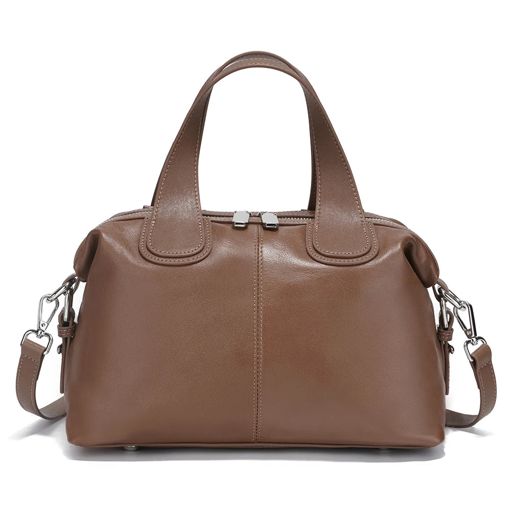 Zency Simple Solid Color Real Cowhide Shoulder Crossbody Bags Genuine Leather Women Handbag Casual Tote Vintage Coffee Bag 2025