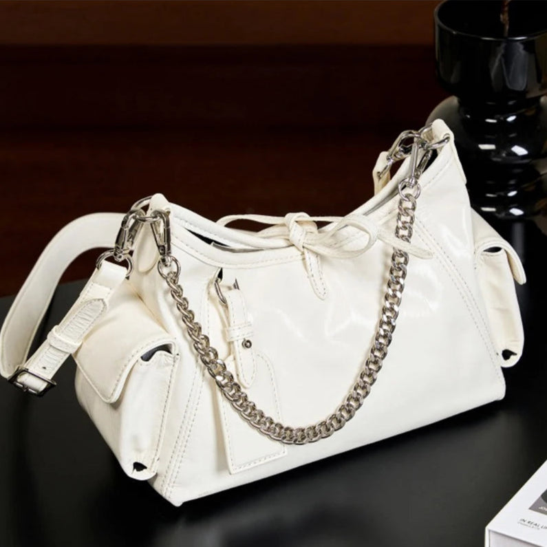 Zency Stylish Soft Leather Top-handle Bag Chain Handbag For Women Bag Black Beige Crossbody Sac Underarm Bags