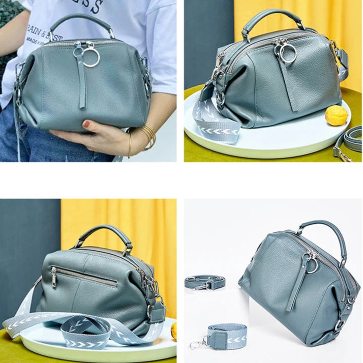 Zency Elegant Genuine Leather Handbag Women Shoulder Bag Large Capacity Simple Medium Tote Bag Crossbody Bag With Two Straps