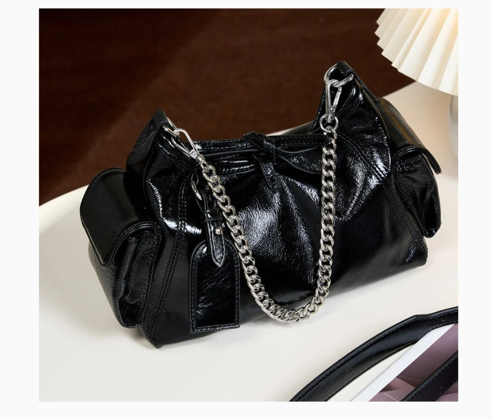 Zency Stylish Soft Leather Top-handle Bag Chain Handbag For Women Bag Black Beige Crossbody Sac Underarm Bags