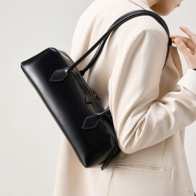 Zency Fashion Designer Underarm Bag Ladies Handbag Premium Oil Wax Leather Shoulder Bag Ladies Satchel French Style New Trendy