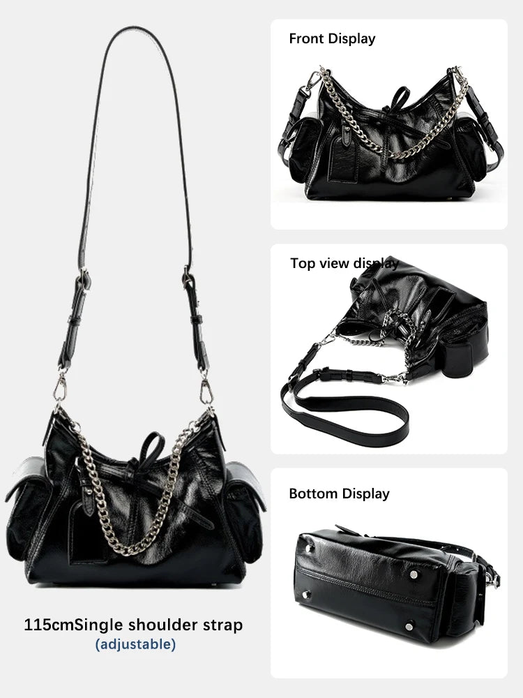 Zency Stylish Soft Leather Top-handle Bag Chain Handbag For Women Bag Black Beige Crossbody Sac Underarm Bags