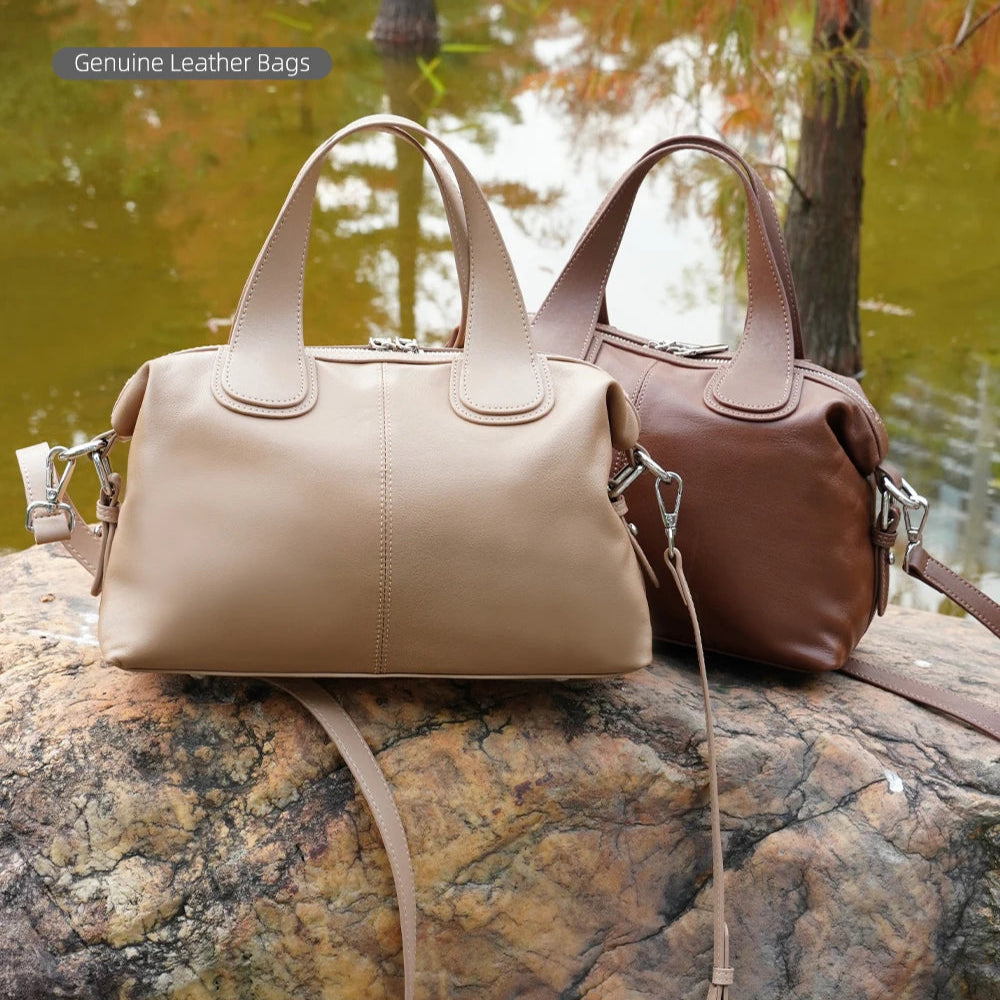 Zency Simple Solid Color Real Cowhide Shoulder Crossbody Bags Genuine Leather Women Handbag Casual Tote Vintage Coffee Bag 2025