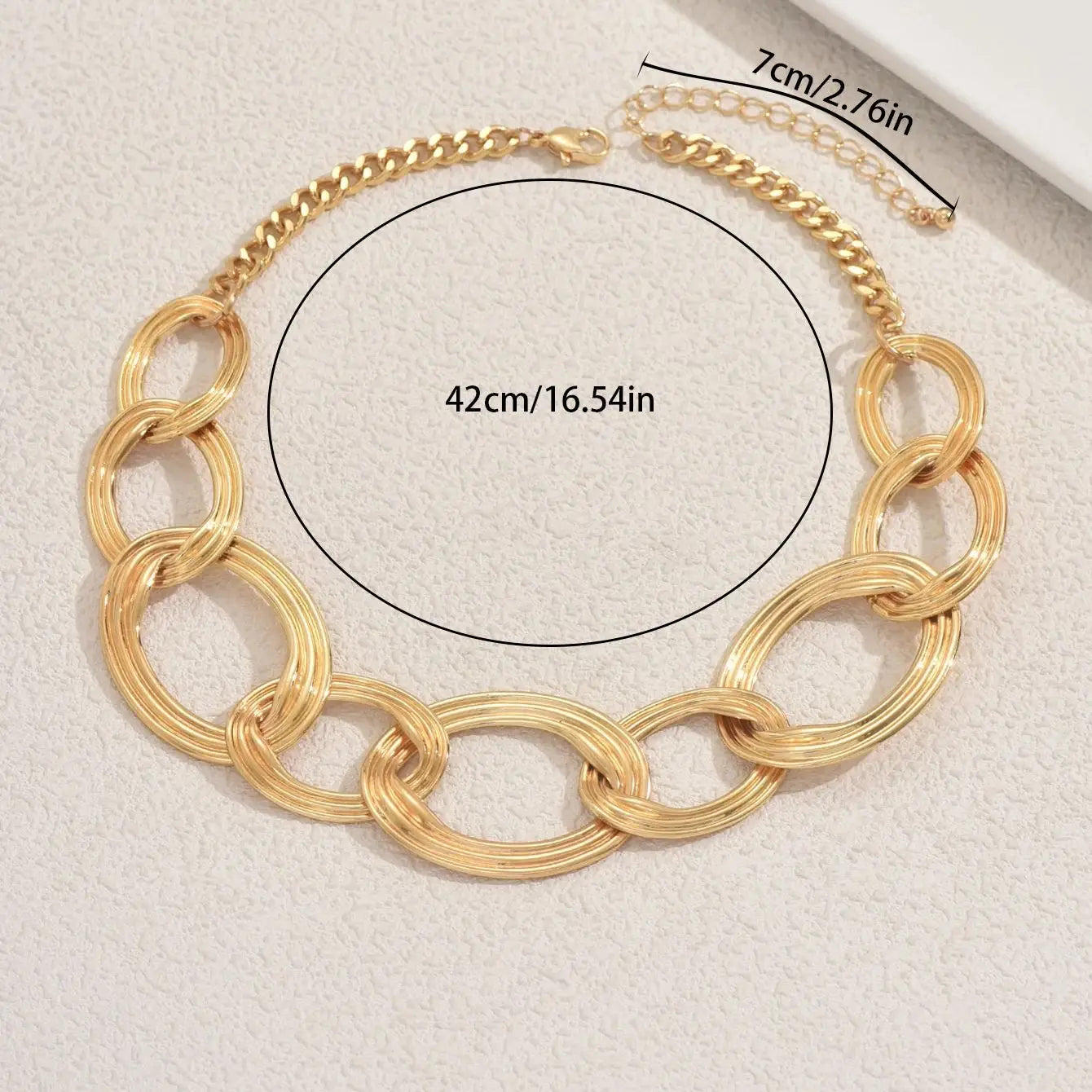 Elegant  Oval Link Necklace Gold Color Textured Chain Metal Choker For Women Simple Style Chic Party Jewelry Gift