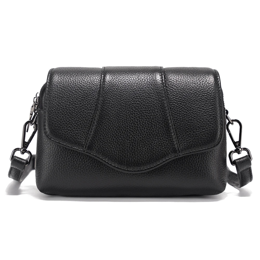 Zency Retro Genuine Leather Shell Bag for Women Simple Multi-compartment Shoulder Handbag Satchel Ladies Fashion Crossbody Bag
