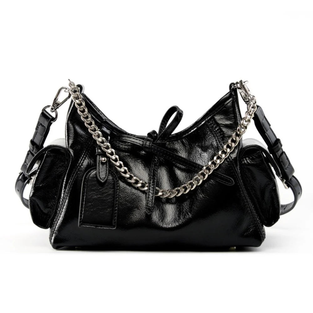 Zency Stylish Soft Leather Top-handle Bag Chain Handbag For Women Bag Black Beige Crossbody Sac Underarm Bags