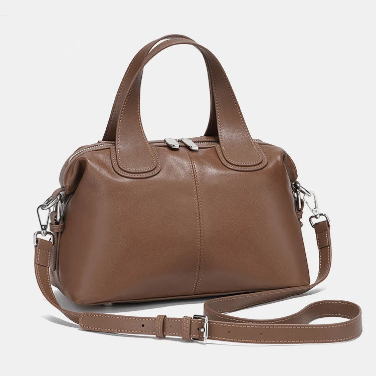 Zency Simple Solid Color Real Cowhide Shoulder Crossbody Bags Genuine Leather Women Handbag Casual Tote Vintage Coffee Bag 2025