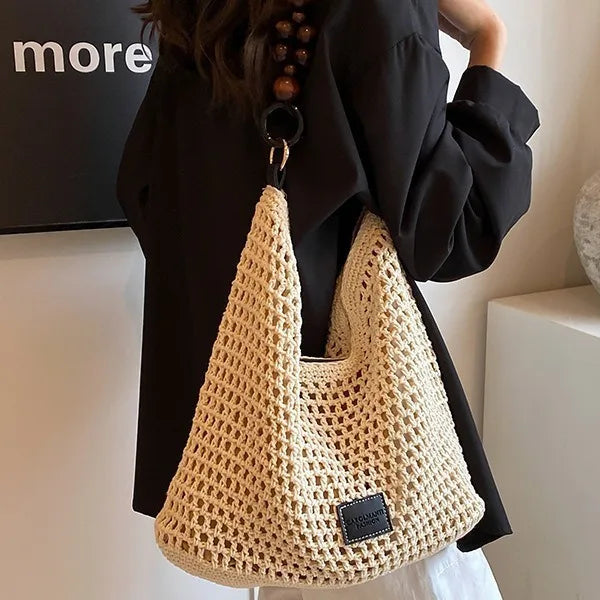 FLYING STARS Brand Fashion Women's Shoulder Bag Large Capacity Beach Vacation Bag Knitted Bag for Women Hollow Knitted Handbag