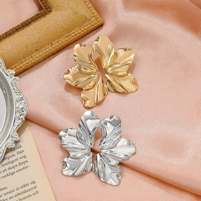 Stainless Steel Half Flower Stud Earrings for Women Girls Minimalist Irregular Petal Earring Studs Fashion Party Jewelry Gifts