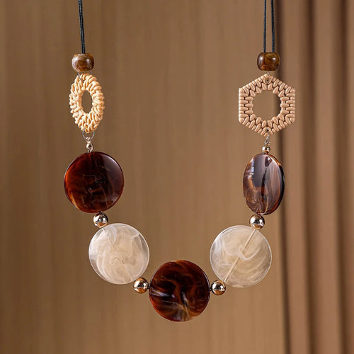 Bohemian Retro Design Round Piece Woven Necklace Women Niche Ethnic Style Holiday Party Jewelry Accessories Gifts