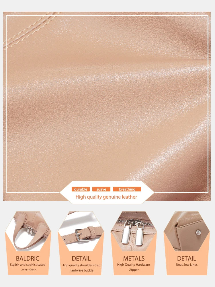 Zency Simple Solid Color Real Cowhide Shoulder Crossbody Bags Genuine Leather Women Handbag Casual Tote Vintage Coffee Bag 2025