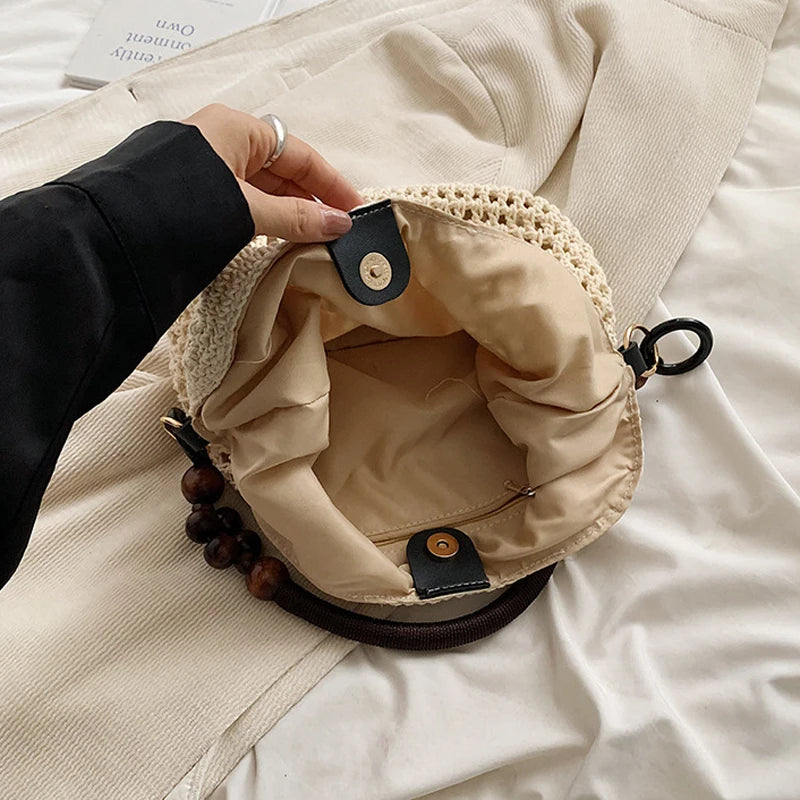 FLYING STARS Brand Fashion Women's Shoulder Bag Large Capacity Beach Vacation Bag Knitted Bag for Women Hollow Knitted Handbag