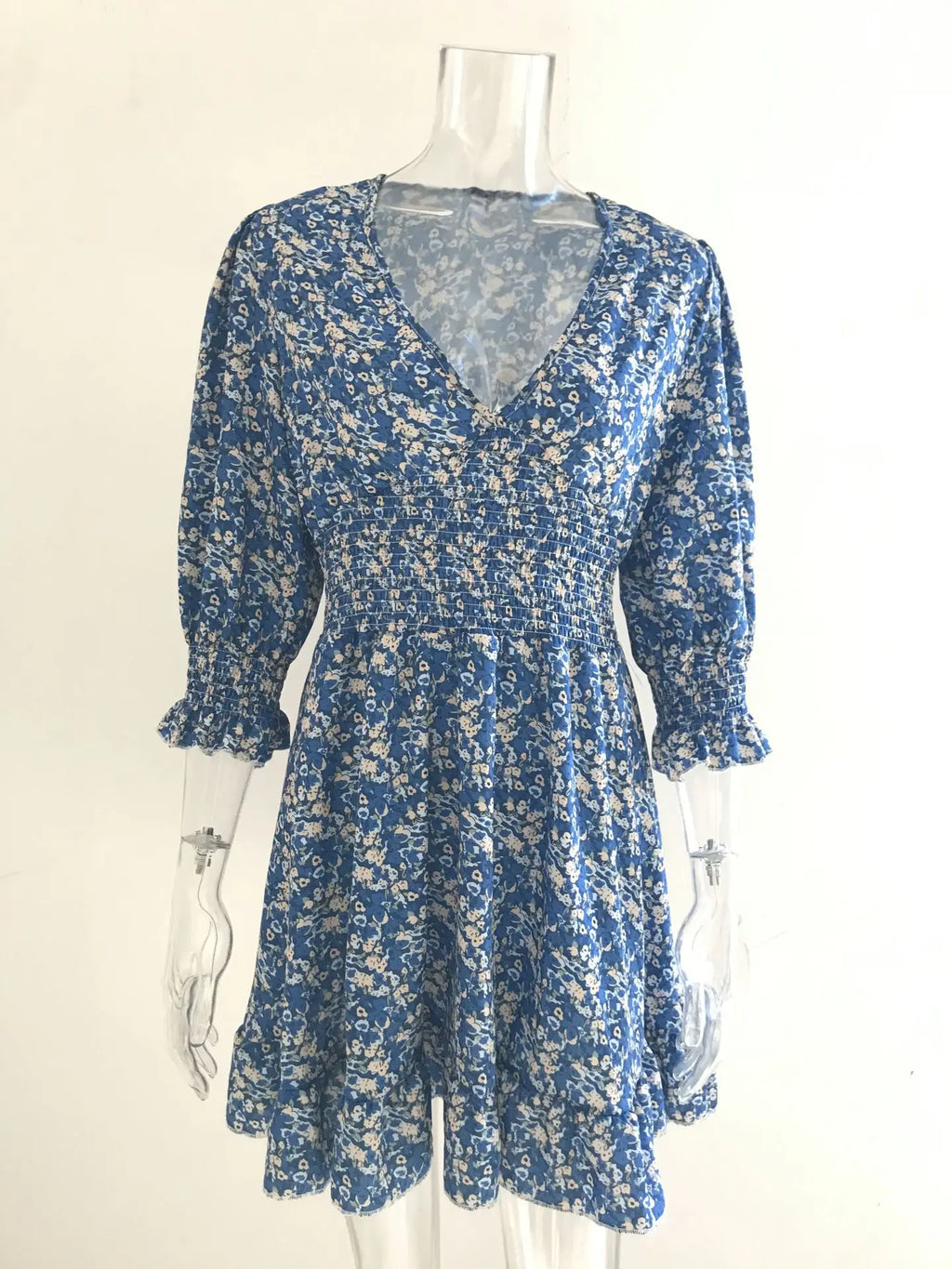 New Mid length Dress Waist Pullover Bohemian Printed Short Sleeve Fragmented Flower Dress