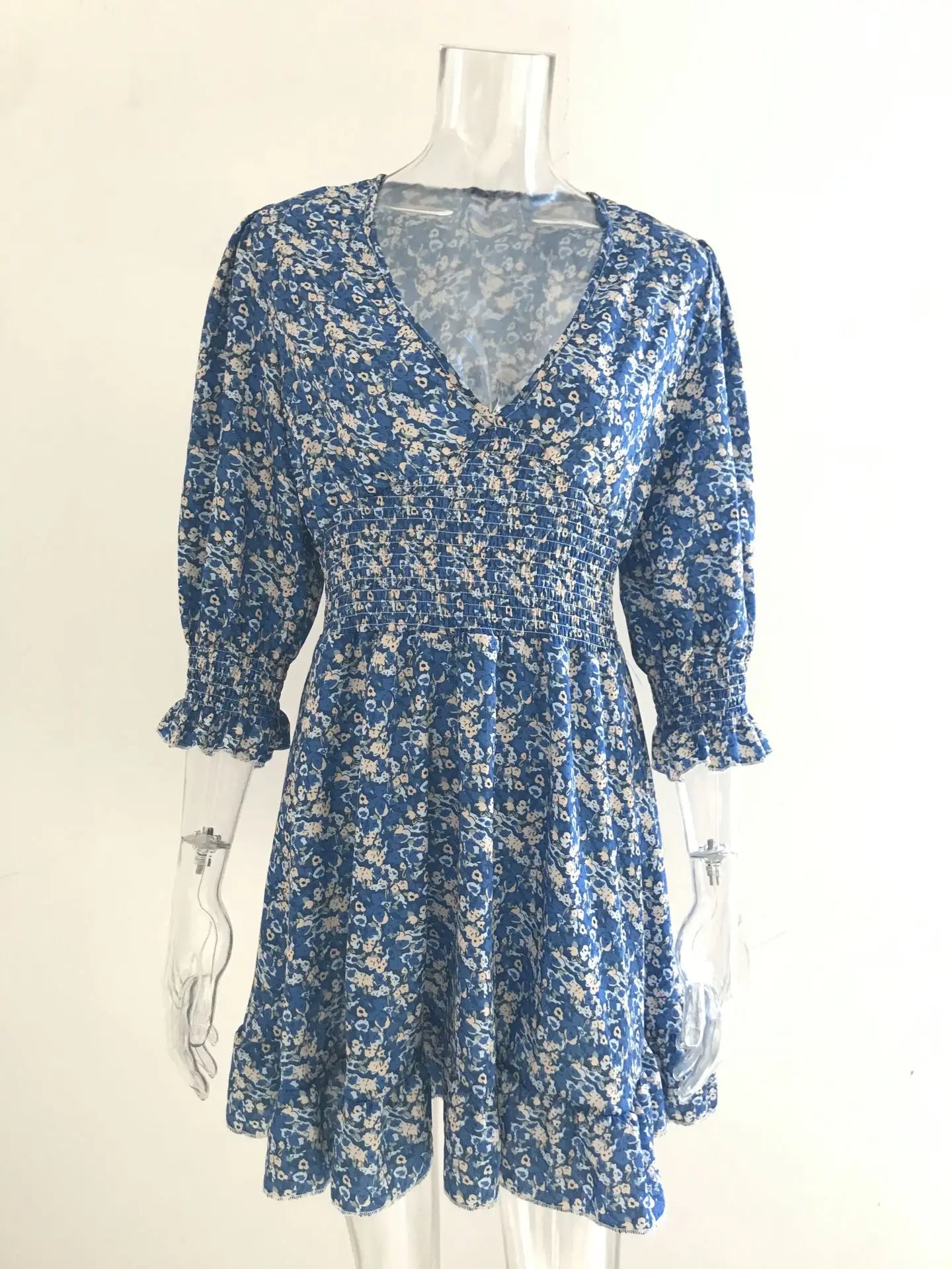 New Mid length Dress Waist Pullover Bohemian Printed Short Sleeve Fragmented Flower Dress