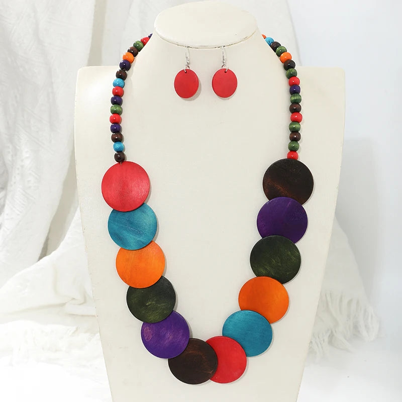 FTCY Bohemian Vintage Wood Necklace for Women Handmade Exaggerated Necklace Earring Jewelry Sets Women's Party Gifts