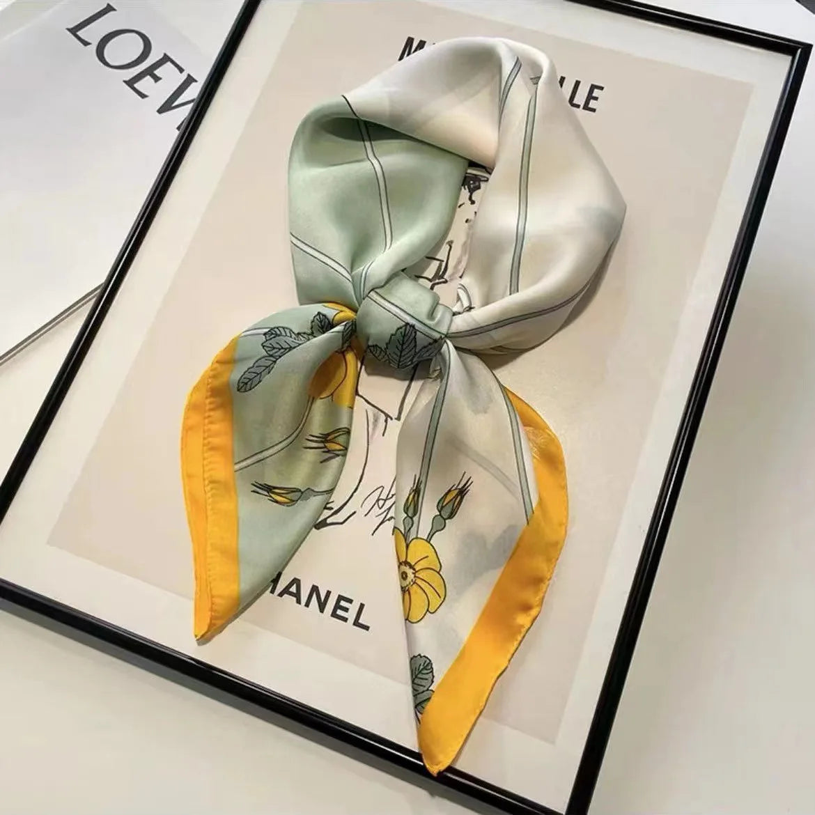 Luxury Brand Horse Print Skinny Silk Square Scarf For Women Soft Satin Neckerchief Scarves Bag Ribbon Female Foulard Hairband